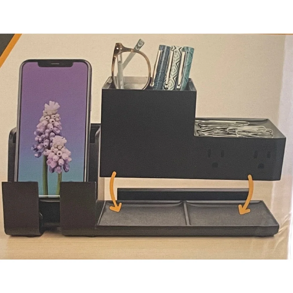 Konnect Stackable Desk Organizer + Charging Power Expansion‎ Kit  Plastic Black